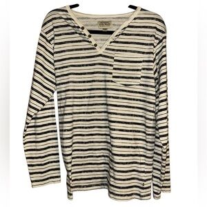 Lucky Brand 1-Picket Long Sleeve Tee Sz XL. Charcoal and Cream.